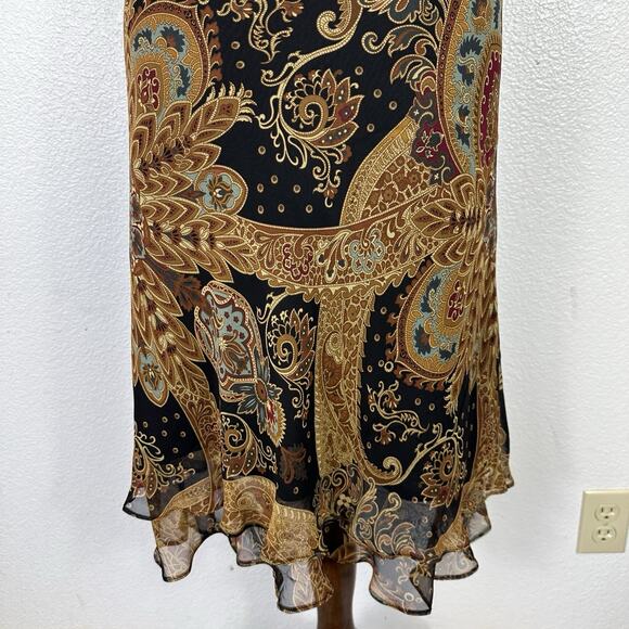 Vintage Y2K Silk Dress Citrine Women 10 Brown Paisley Boho Midi Bias Chiffon - Picture 9 of 14